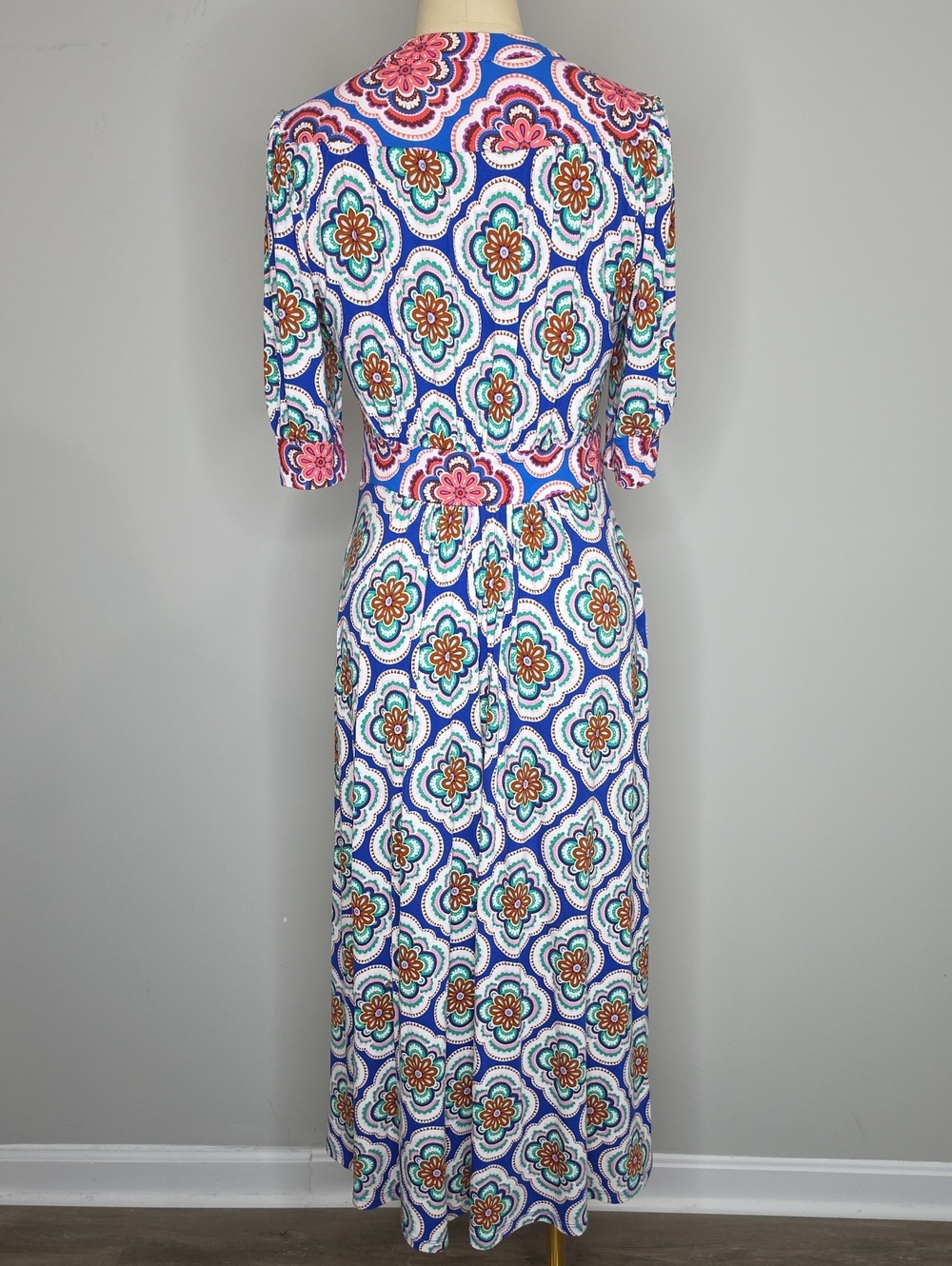 Boden Lily Jersey Midi Tea Dress Size 4 Bright Blue Botanic Blush - Picture 5 of 10